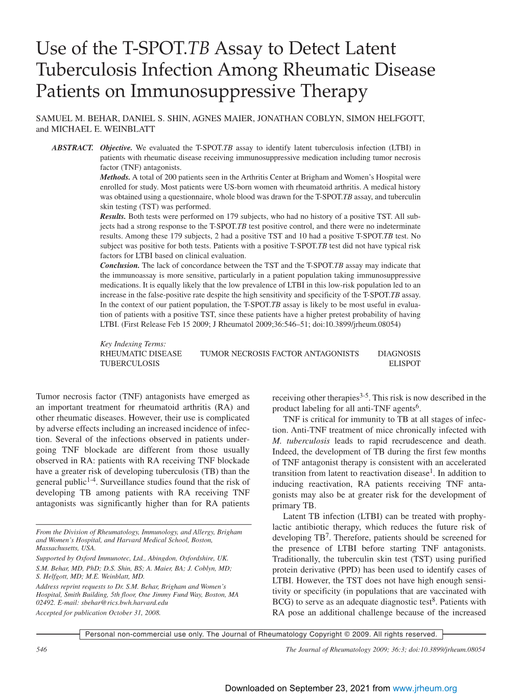 Use of the T-SPOT.TB Assay to Detect Latent Tuberculosis Infection Among Rheumatic Disease Patients on Immunosuppressive Therapy