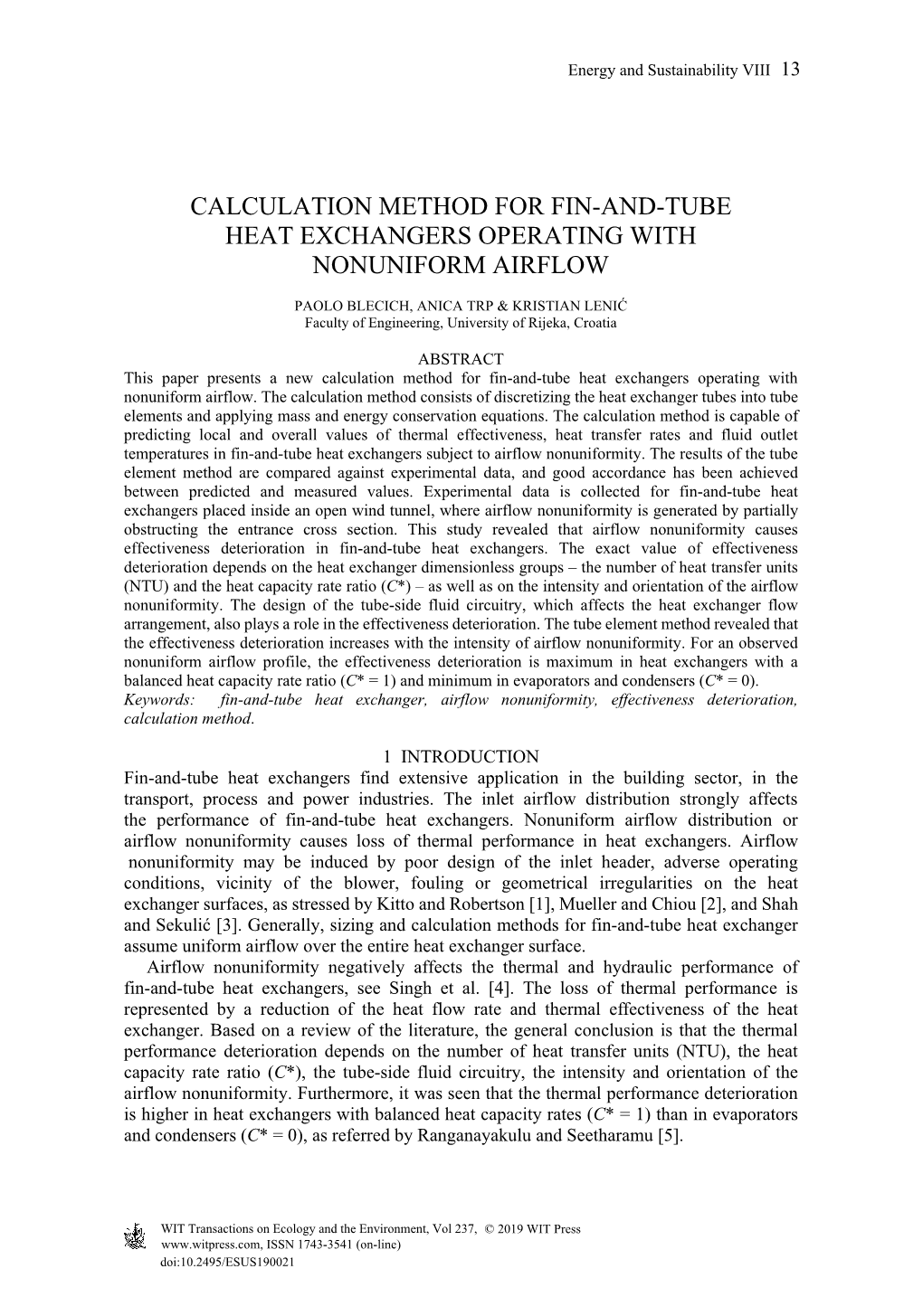 Calculation Method for Fin-And-Tube Heat Exchangers Operating with Nonuniform Airflow