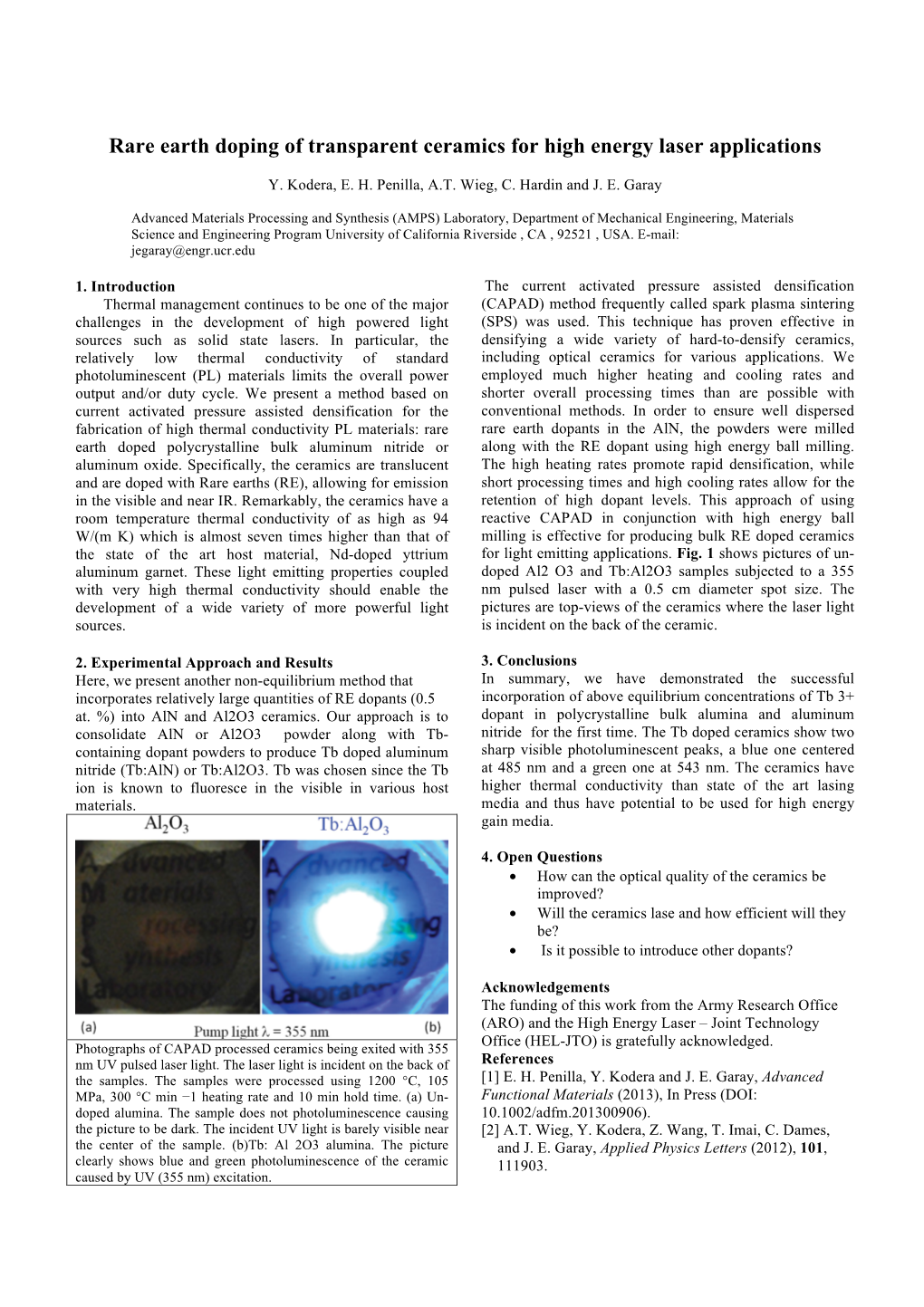 Rare Earth Doping of Transparent Ceramics for High Energy Laser Applications