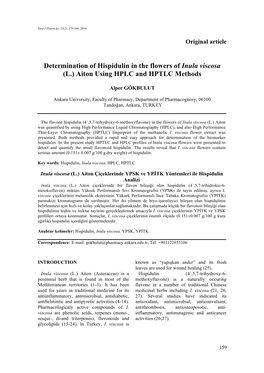 Determination of Hispidulin in the Flowers of Inula Viscosa (L.) Aiton Using HPLC and HPTLC Methods