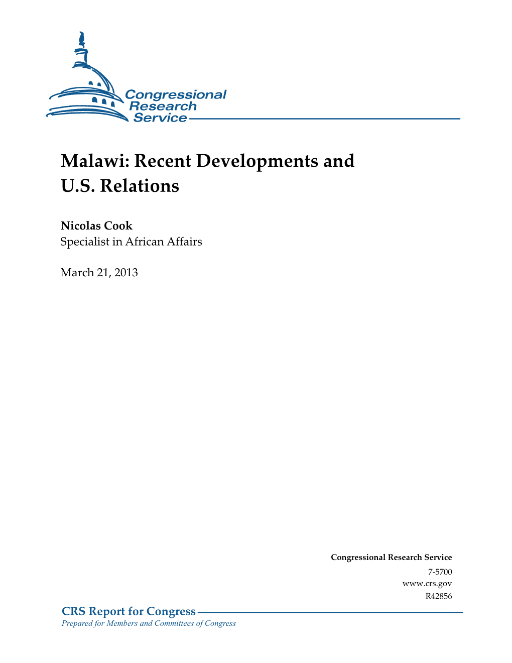 Malawi: Recent Developments and U.S. Relations