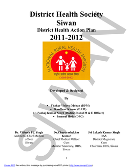 District Health Society Siwan District Health Action Plan 2011-2012