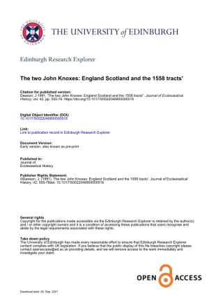 The Two John Knoxes: England, Scotland and the 1558 Tracts