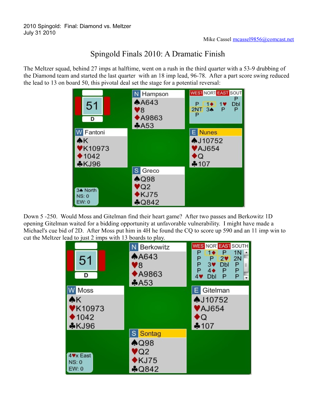 Spingold Finals 2010: a Dramatic Finish