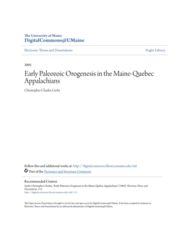 Early Paleozoic Orogenesis in the Maine-Quebec Appalachians Christopher Charles Gerbi