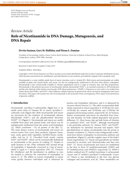 Review Article Role of Nicotinamide in DNA Damage, Mutagenesis, and DNA Repair