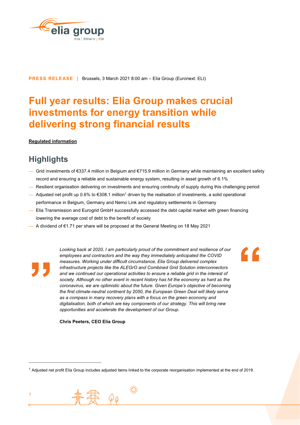 Full Year Results: Elia Group Makes Crucial Investments for Energy Transition While Delivering Strong Financial Results