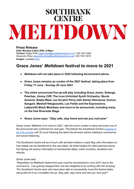 Grace Jones' ​Meltdown​ Festival to Move to 2021