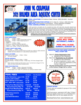 2021 Holmen Area Aquatic Center Flyer