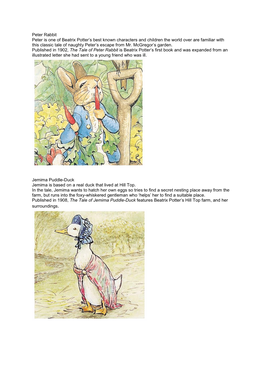 Peter Rabbit Peter Is One of Beatrix Potter's Best Known Characters And