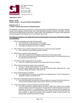 Page 1 of 2 September 4, 2019 Bid No. 19-240 Addison Airport – U2 And