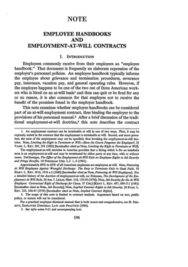 Employee Handbooks and Employment-At-Will Contracts