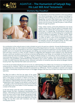 The Humanism of Satyajit Ray, His Last Will and Testament Shantanu Ray Chaudhuri