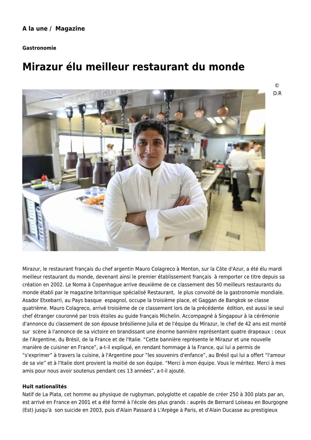 Mirazur Élu Meilleur Restaurant Du Monde