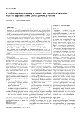 A Preliminary Disease Survey in the Wild Nile Crocodile (Crocodylus Niloticus) Population in the Okavango Delta, Botswana