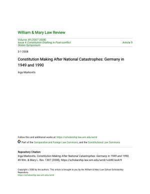 Constitution Making After National Catastrophes: Germany in 1949 and 1990
