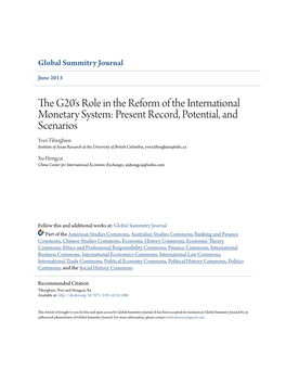 The G20's Role in the Reform of the International Monetary System