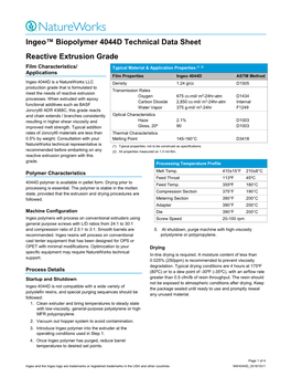 Ingeo Biopolymer 4044D Technical Data Sheet