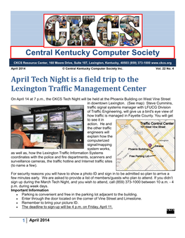 Central Kentucky Computer Society April Tech Night Is a Field Trip to the Lexington Traffic Management Center