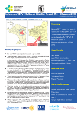Indonesia Cvdpv1 Outbreak Situation Report #14 23 August 2019 for Internal Circulation Only Cvdpv1 Cases in Papua Province, Indonesia, 2018 - 2019