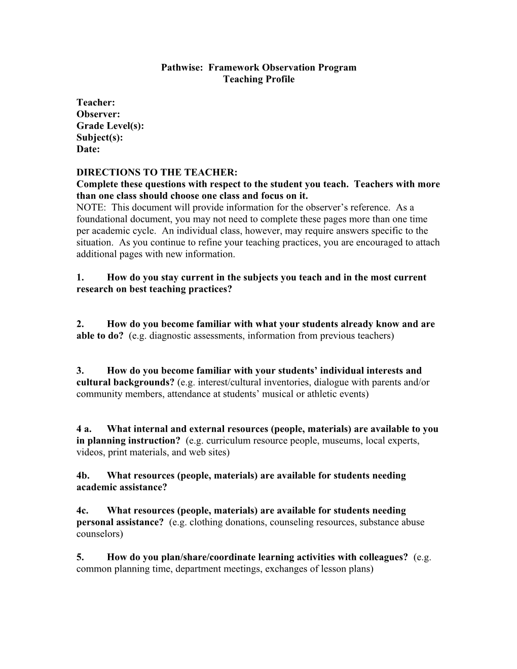 Pathwise Teaching Profile