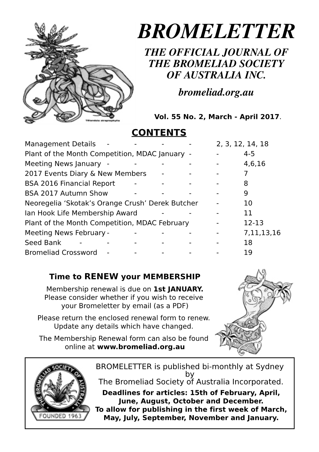 Bromeletter the Official Journal of the Bromeliad Society of Australia Inc