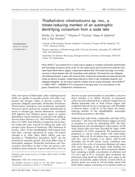 Thialkalivibrio Nitratireducens Sp. Nov., a Nitrate-Reducing Member of an Autotrophic Denitrifying Consortium from a Soda Lake