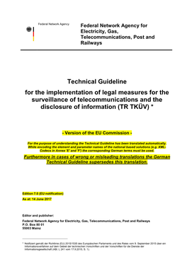 Technical Guideline for the Implementation of Legal Measures for the Surveillance of Telecommunications and the Disclosure of Information (TR TKÜV) *