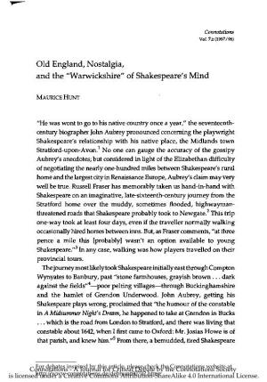 Old England, Nostalgia, and the "Warwickshire" of Shakespeare's Mind