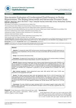 Non-Invasive Evaluation of Cerebrospinal Fluid Pressure in Ocular Hypertension