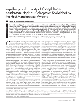 Repellency and Toxicity of Conophthorus Ponderosae Hopkins (Coleoptera: Scolytidae) by the Host Monoterpene Myrcene