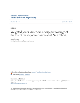 American Newspaper Coverage of the Trial of the Major War Criminals at Nuremberg Brian Gribben Fort Hays State University, B Gribben@Fhsu.Edu
