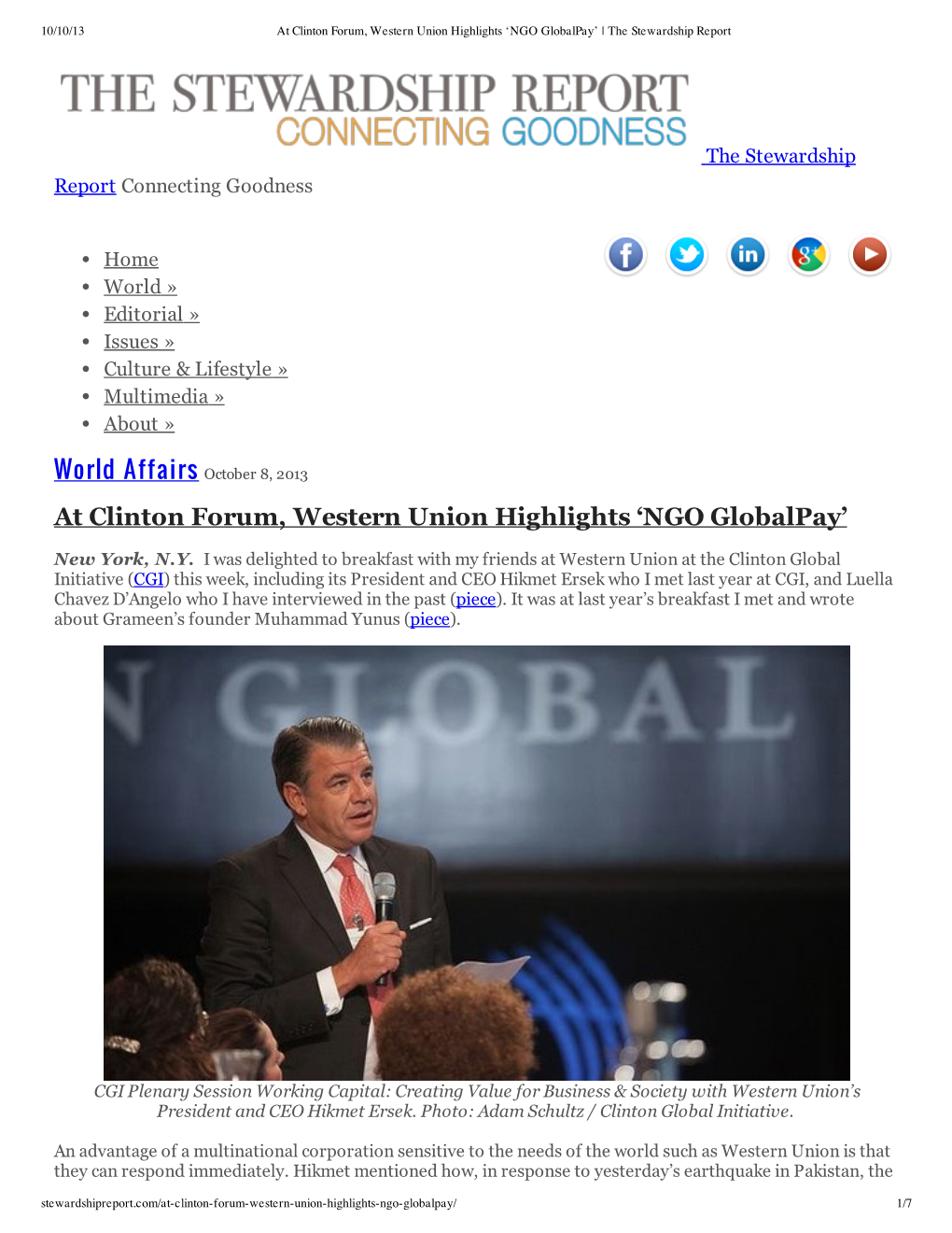 At Clinton Forum, Western Union Highlights 'NGO Globalpay'