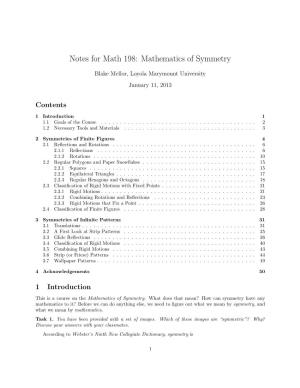 Notes for Math 198: Mathematics of Symmetry
