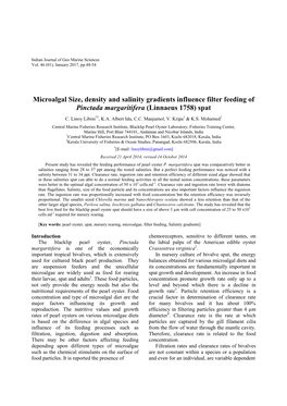 Microalgal Size, Density and Salinity Gradients Influence Filter Feeding of Pinctada Margaritifera (Linnaeus 1758) Spat