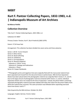 Kurt F. Pantzer Collecting Papers, 1832-1983 (M007)