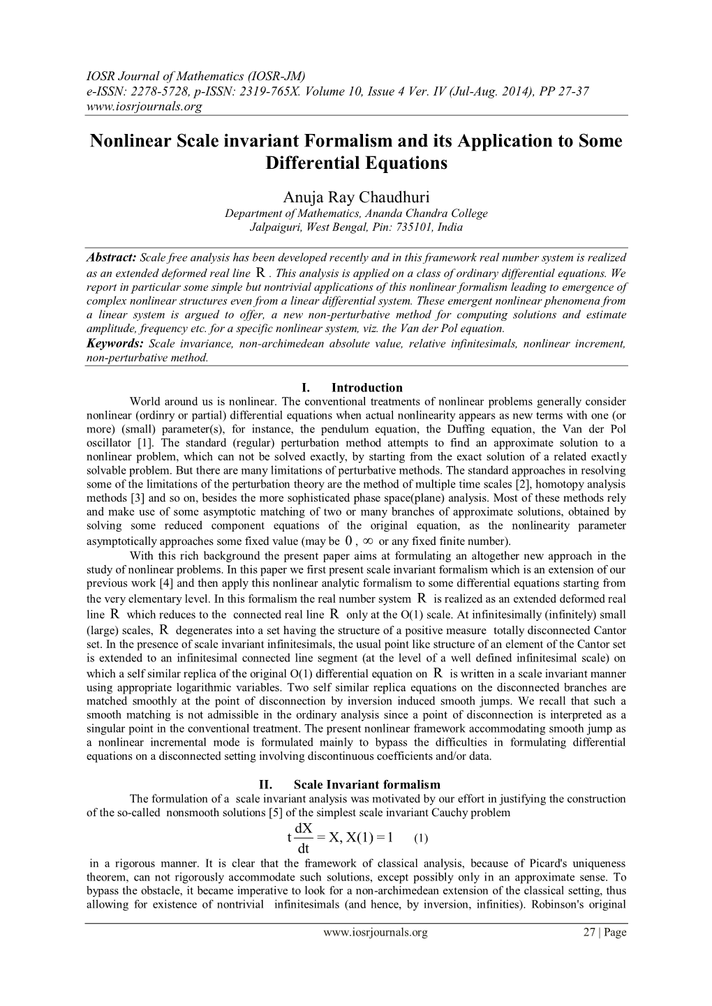 Nonlinear Scale Invariant Formalism and Its Application to Some Differential Equations
