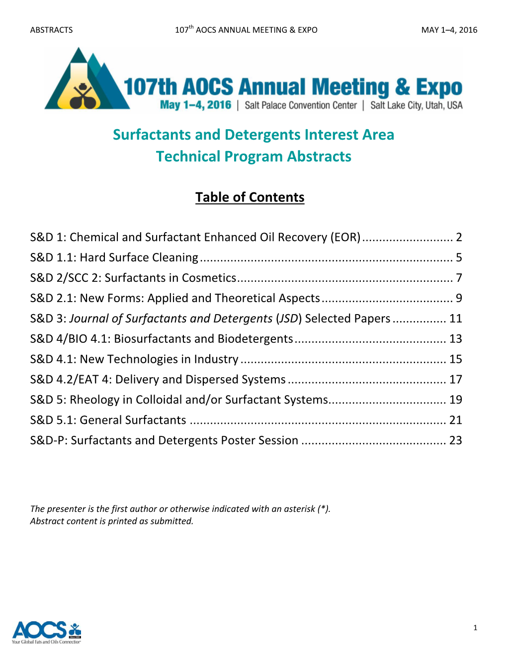 Surfactants and Detergents Interest Area Technical Program Abstracts