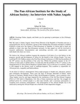 The Pan-African Institute for the Study of African Society: an Interview with Nahas Angula