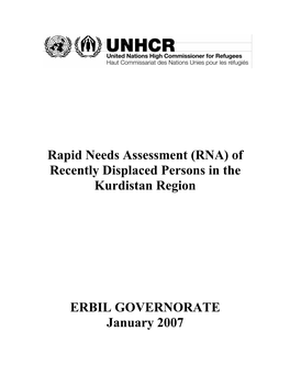Rapid Needs Assessment (RNA) of Recently Displaced Persons in the Kurdistan Region