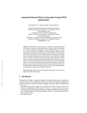 Automated Korean Poetry Generation Using LSTM Autoencoder?