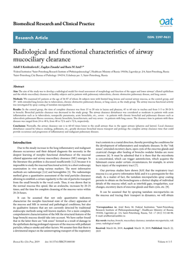 Radiological and Functional Characteristics of Airway Mucociliary Clearance
