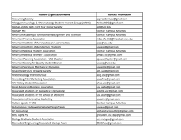 Student Organization Name Contact Information