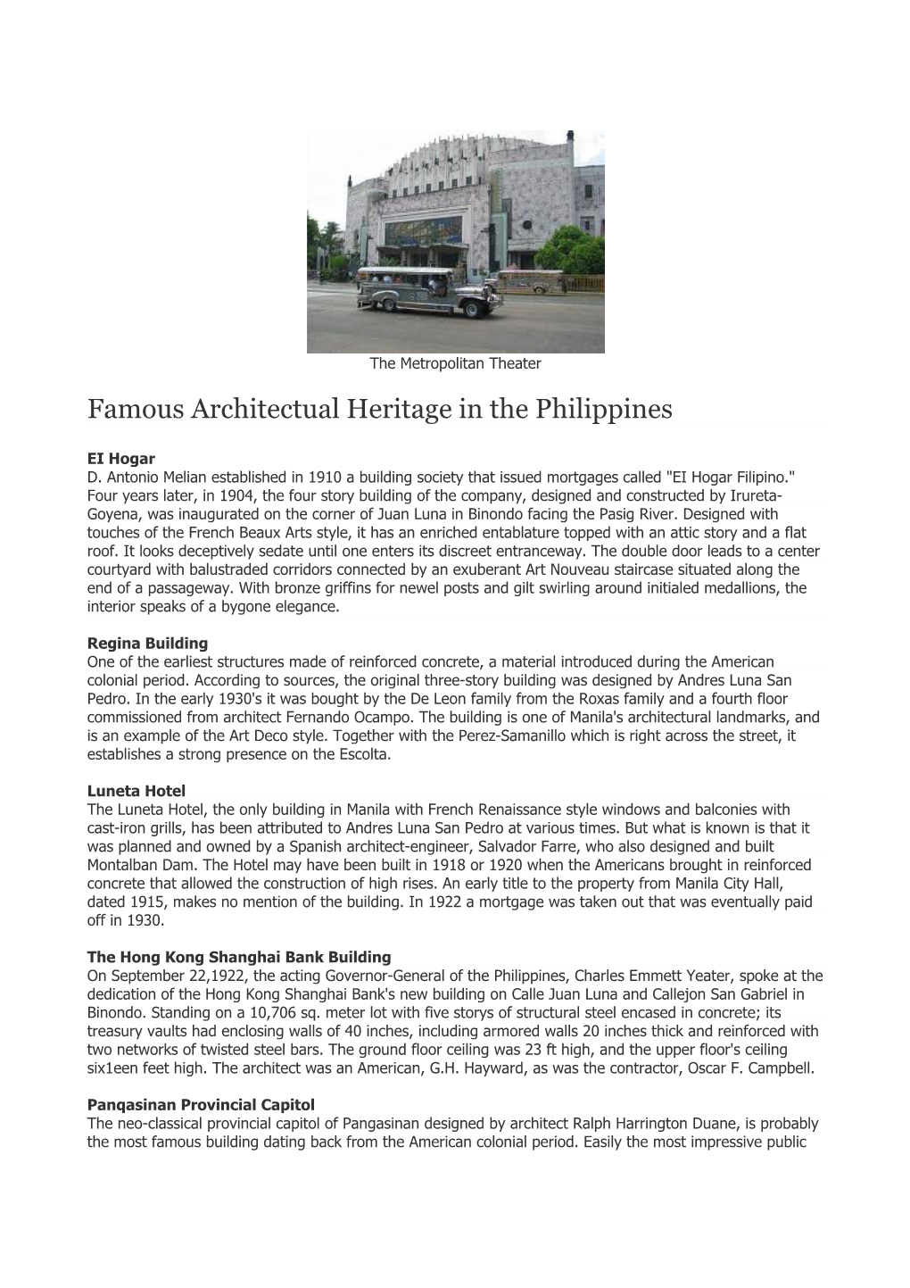 Famous Architectual Heritage in the Philippines