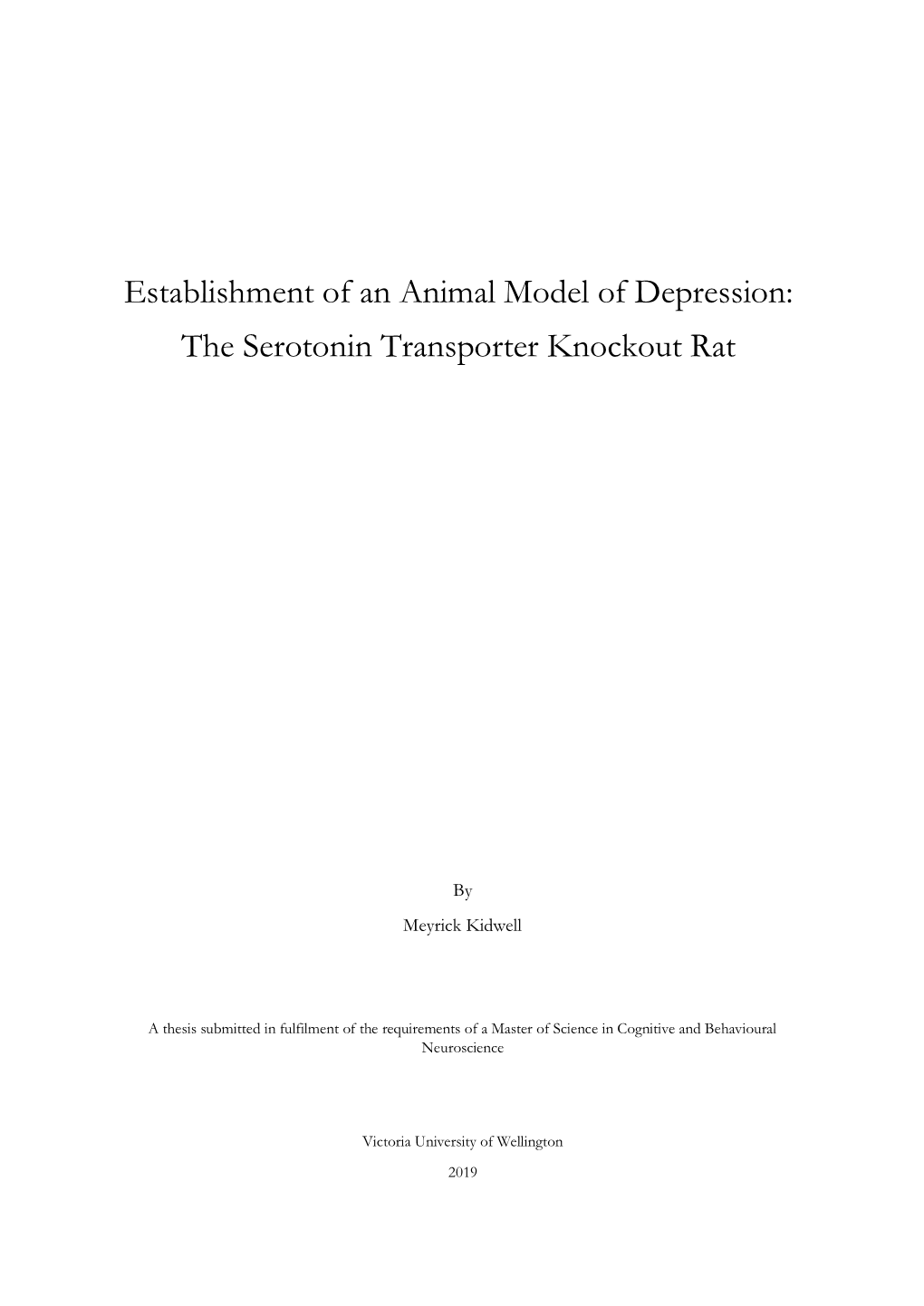 The Serotonin Transporter Knockout Rat