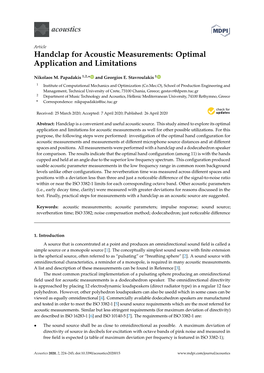 Handclap for Acoustic Measurements: Optimal Application and Limitations
