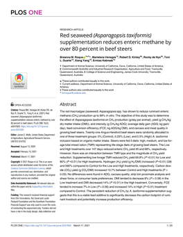 Red Seaweed (Asparagopsis Taxiformis) Supplementation Reduces Enteric Methane by Over 80 Percent in Beef Steers