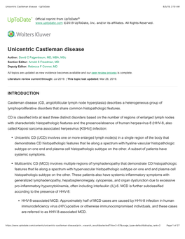 Unicentric Castleman Disease - Uptodate 8/5/19, 2�10 AM