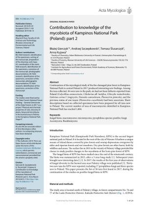 Contribution to Knowledge of the Mycobiota of Kampinos National Park