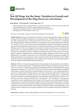 Variation in Growth and Development of the Slug Deroceras Reticulatum